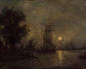 约翰巴托特琼坎 - Holandaise Landscape with Docked Boat